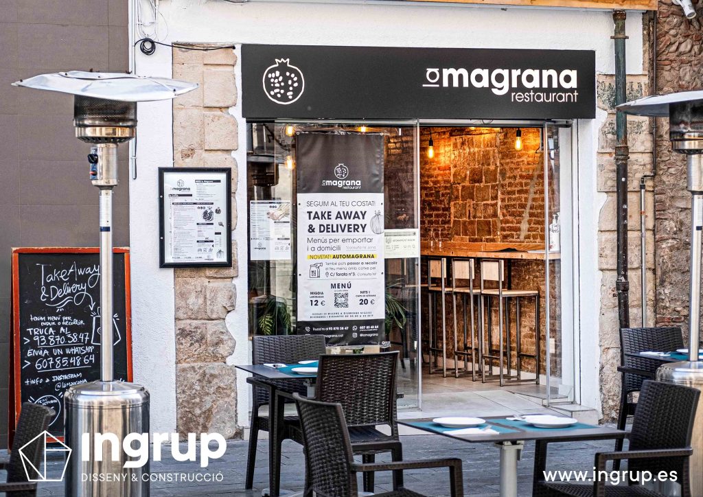 001 la magrana restaurante cuina meditarrania ingrup estudi diseno construccion granollers barcelona obra reforma interiorismo fachada nueva rotulacion cajon luminoso pintura decorativa saneamiento fachada