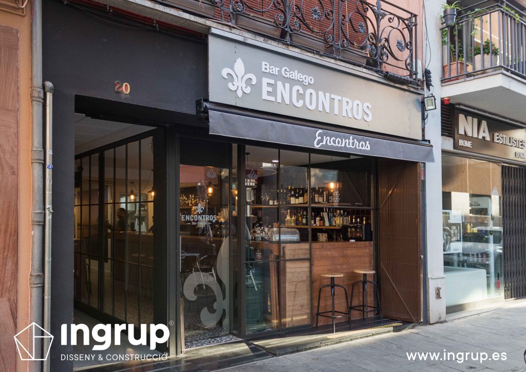 01 ingrup estudi obra y construccion diseno reforma granollers barcelona gastrobar encontros fachada nueva rotulacion imagen corporativa letras corporeas cristalera