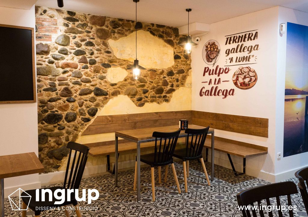 09 ingrup estudi obra y construccion diseno reforma granollers barcelona gastrobar encontros detalle rincon con banco de madera