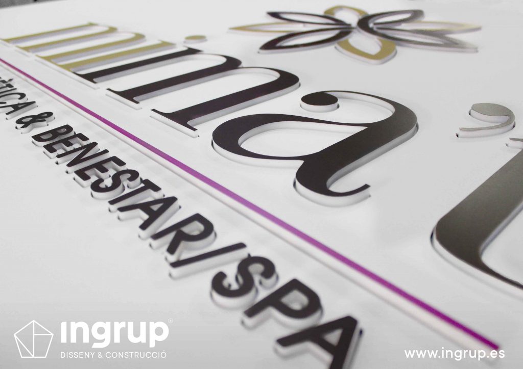 02 detalle rotulo cajon luminoso letras corporeas mimat dermoestetica fabricacion a medida ingrup estudi diseno construccion retail granollers barcelona