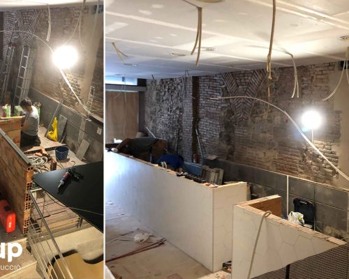 01 construccion barra a medida operarios alicatado reforma integral local comercial vermuteca interiorismo 3d ingrup estudi diseno construccion retail granollers barcelona