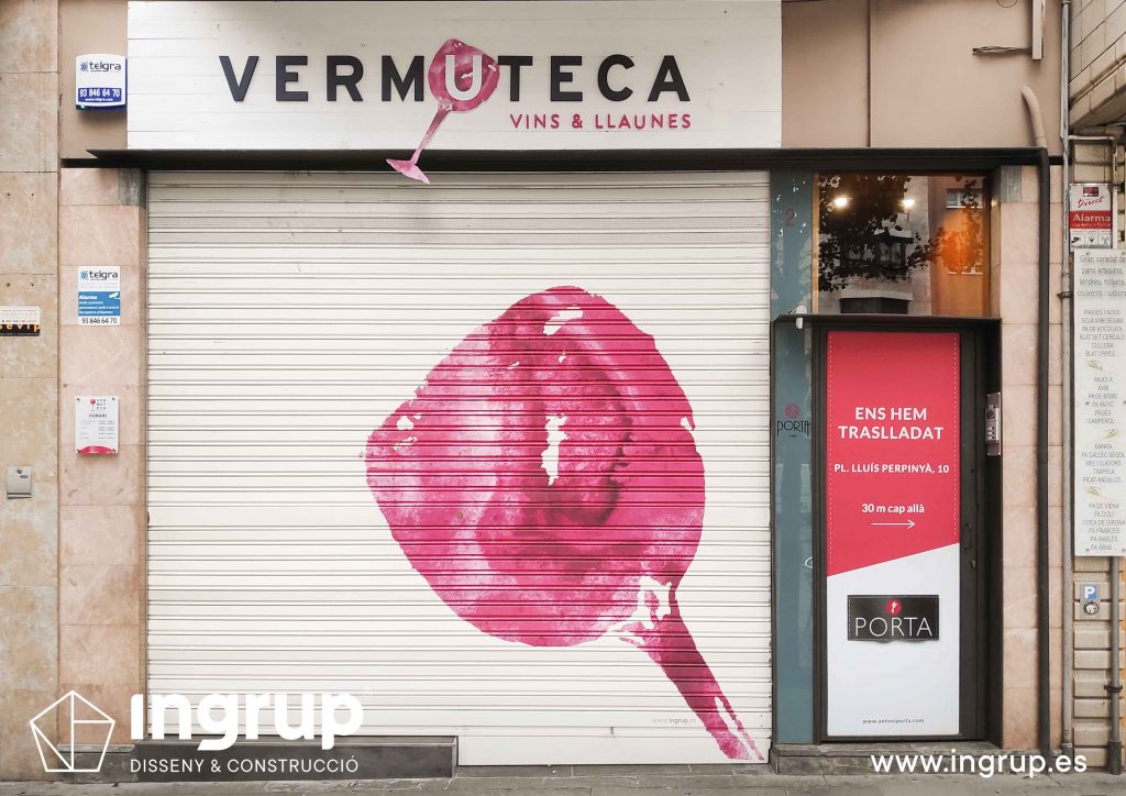 01 nueva entrada vermuteca pintura decorativa persiana vinilo decorativo impresion fabricación rotulo corporeas a medida ingrup estudio diseno construccion retail granollers barcelona