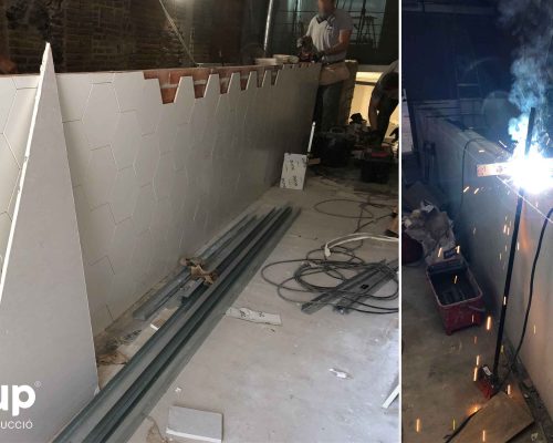 02 alicatado barra soldadura soportes sobre madera maciza reforma integral local comercial vermuteca interiorismo 3d ingrup estudi diseno construccion retail granollers barcelona