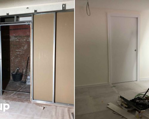 07 instalacion pladur puerta oculta pintura corredera reforma integral local comercial vermuteca interiorismo 3d ingrup estudi diseno construccion retail granollers barcelona